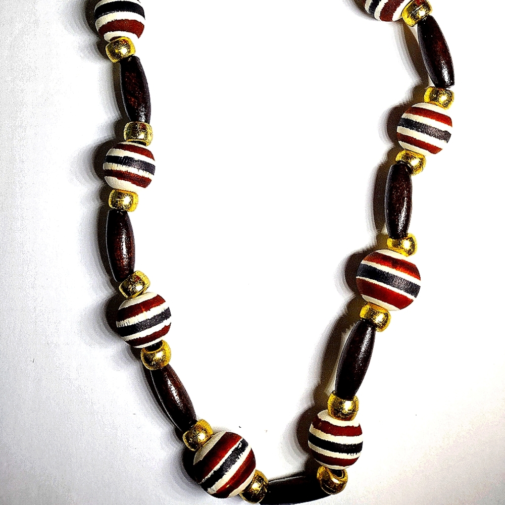 Black and brown wood bead necklace